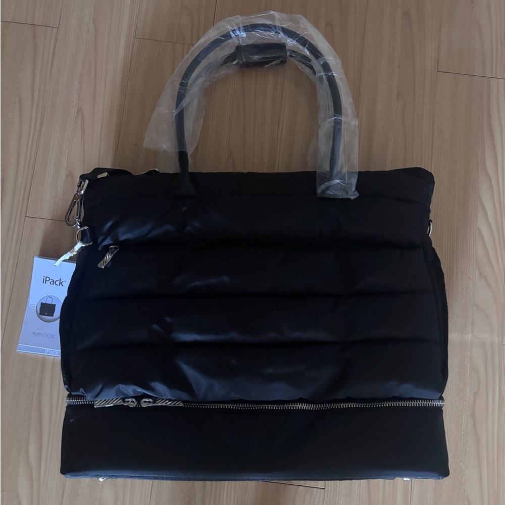 Black Quilted Puffer Tote Bag -